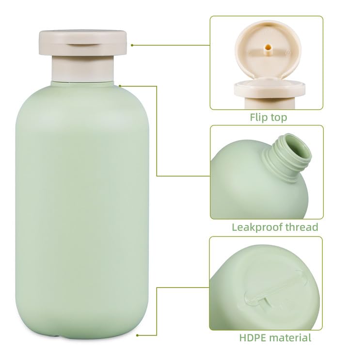 UMETASS 10 oz Plastic Travel Shampoo Bottles, Refillable Flip Cap Squeeze Bottles for Toiletries, Large Leakage-proof Travel Shampoo and Conditioner Bottles (Blue and Green) - Image 3